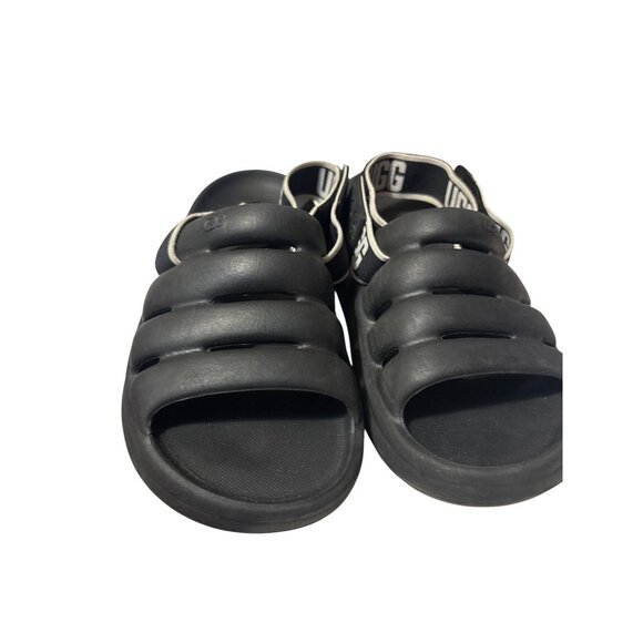 UGG Womens Size 6 Black Rubber Slide Sandals With Elastic Logo Straps For Comfor - Picture 2 of 7